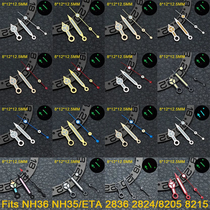 Watch hands NH36  Black/Rose Gold Watch Accessories Watch pointer N H35 NH36 Hands Blue Green/Green Glow fits for N H35