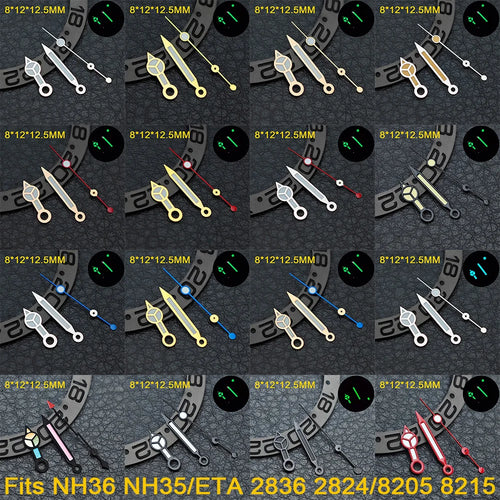 Watch hands NH36  Black/Rose Gold Watch Accessories Watch pointer N H35 NH36 Hands Blue Green/Green Glow fits for N H35