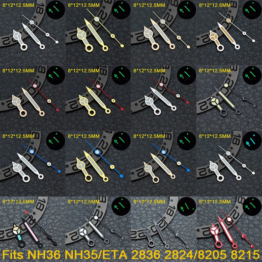 Watch hands NH36  Black/Rose Gold Watch Accessories Watch pointer N H35 NH36 Hands Blue Green/Green Glow fits for N H35