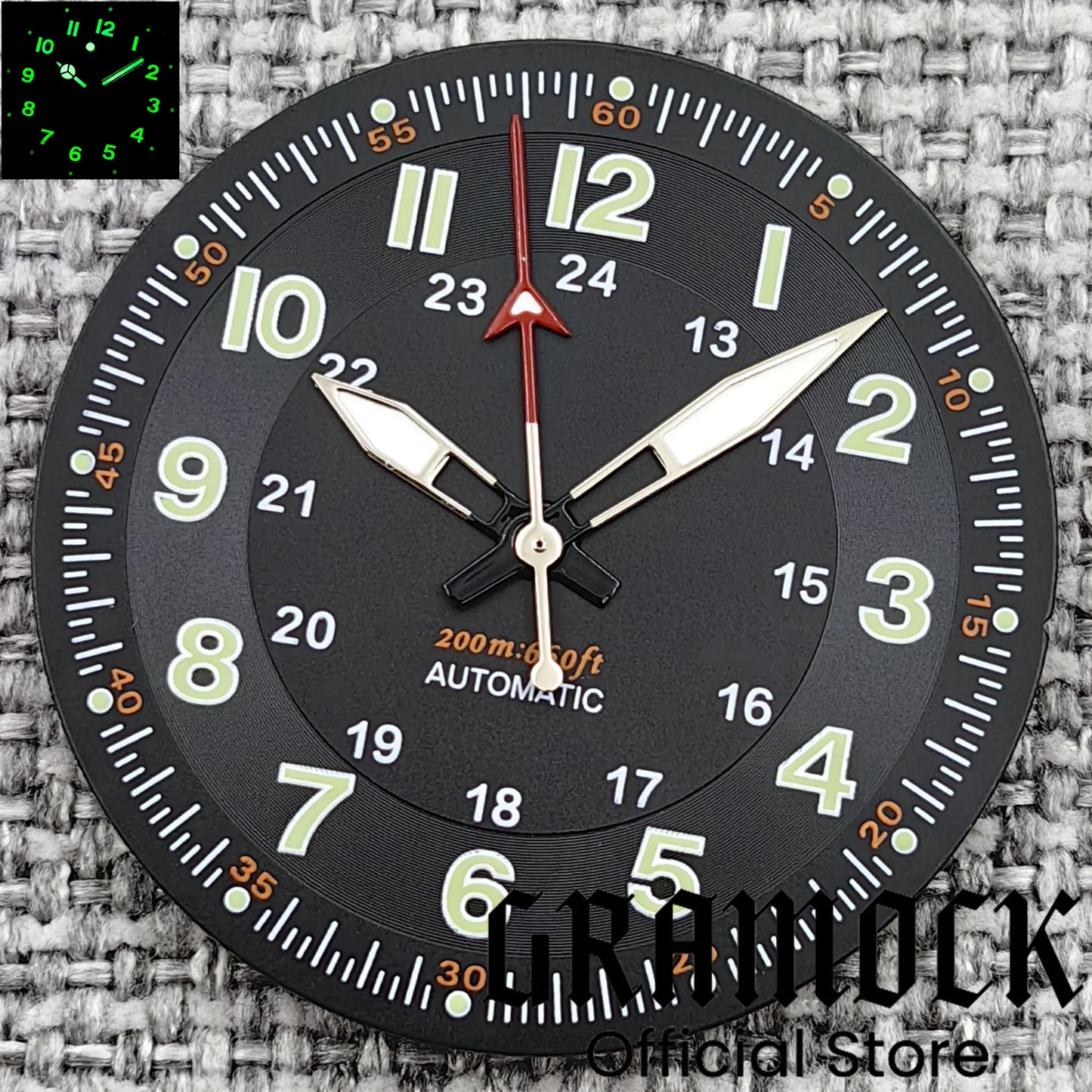 Gramock Classics Sterile 29mm Pilot Black Watch Dial Part for NH35/36 ETA PT5000 Miyota Mingzhu DG ST2130 Movement Part Hand Set