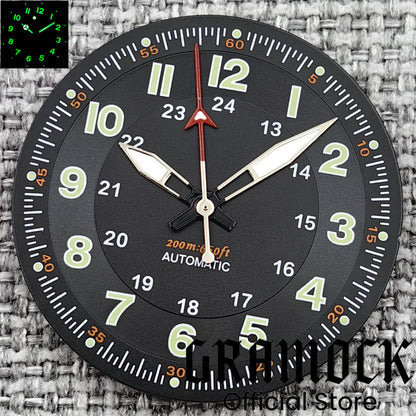 Gramock Classics Sterile 29mm Pilot Black Watch Dial Part for NH35/36 ETA PT5000 Miyota Mingzhu DG ST2130 Movement Part Hand Set