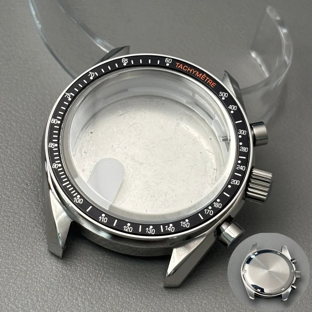 VK63 case 39.7mm moon metal  watch case chronograph case bezel,VK63  Business watch sealed back moon watch mission mod