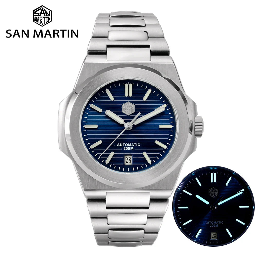 San Martin SN0076 42mm PT5000 Sw200 Automatic Dress Watch 20bar AR Sapphire BGW9 Lume