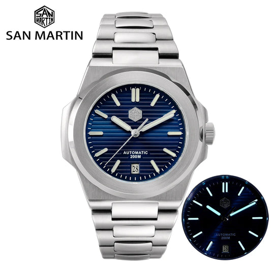 San Martin SN0076 42mm PT5000 Sw200 Automatic Dress Watch 20bar AR Sapphire BGW9 Lume