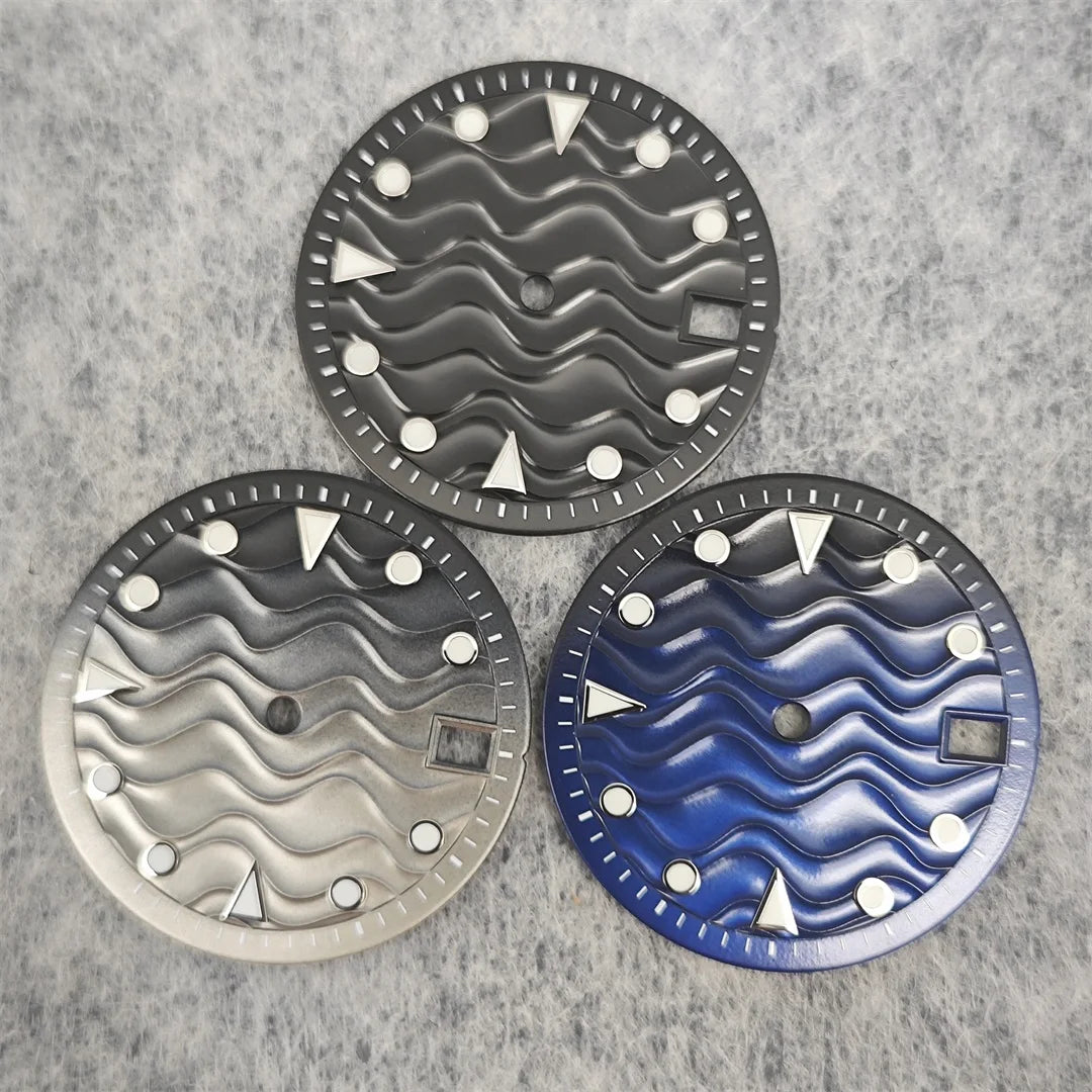 28.5mm Watch Dial Water Ripple Gradient Color Watch Faces Green Luminous Surface Man’s Watch Accessories for NH35 Movement