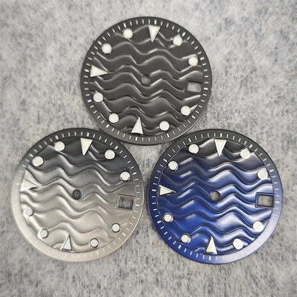 28.5mm Watch Dial Water Ripple Gradient Color Watch Faces Green Luminous Surface Man’s Watch Accessories for NH35 Movement