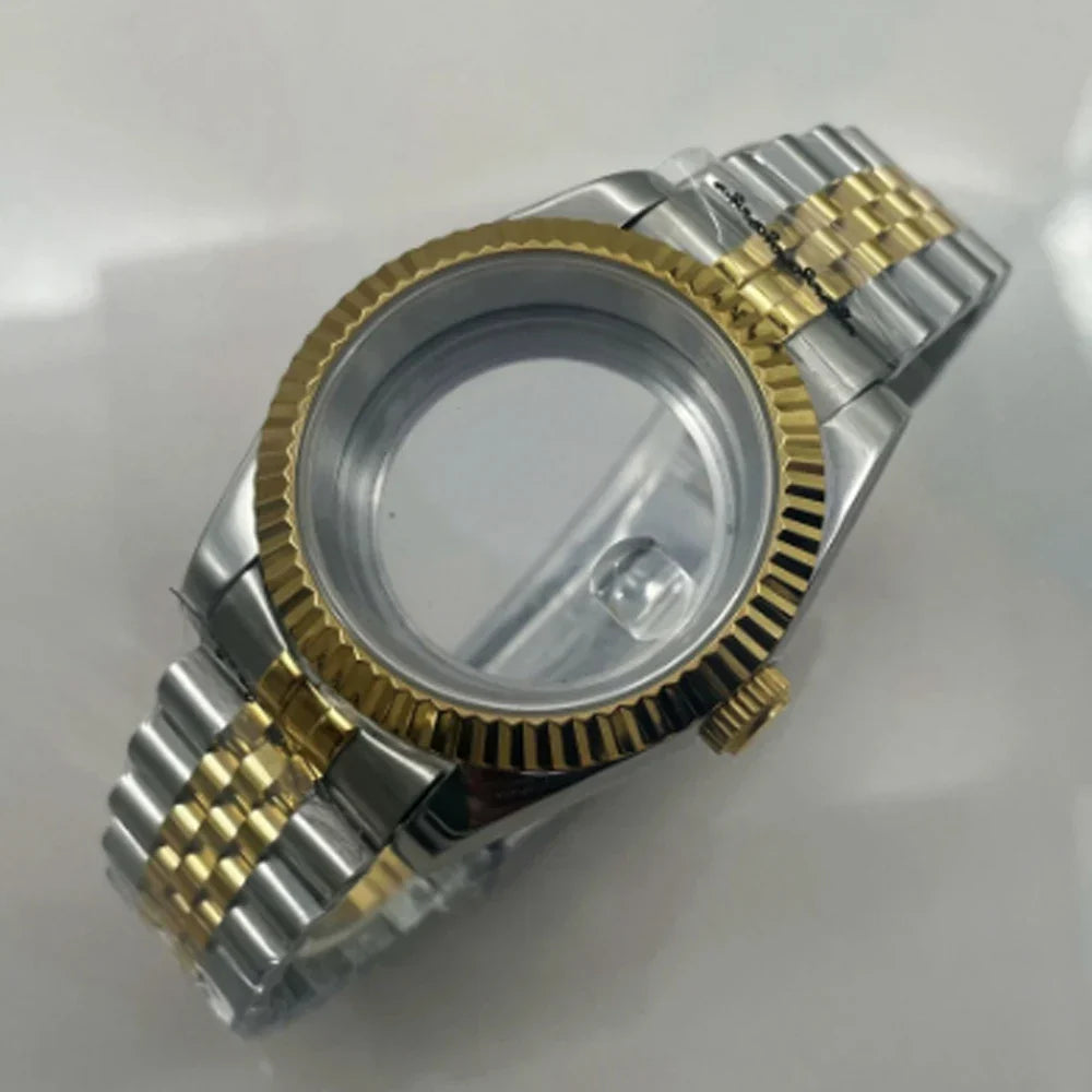 Gold fluted Watch Case Luxury 36mm/39mm Sapphire watch case Two Tone case 10BARS fit NH35 NH36 NH34 ETA2824 2836 Miyota8215 PT5000 DG2813 3804 movement