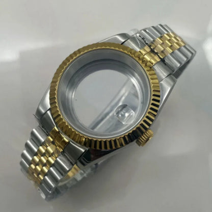 Gold fluted Watch Case Luxury 36mm/39mm Sapphire watch case Two Tone case 10BARS fit NH35 NH36 NH34 ETA2824 2836 Miyota8215 PT5000 DG2813 3804 movement