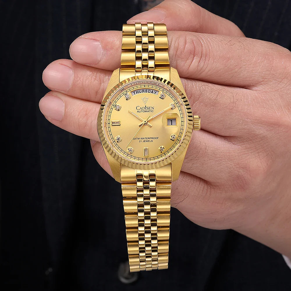 Cadisen C8228 DD38 Watch Diamond Dial MIYOTA 8285 AR Sapphire Crystal luminous 38MM 5Bar