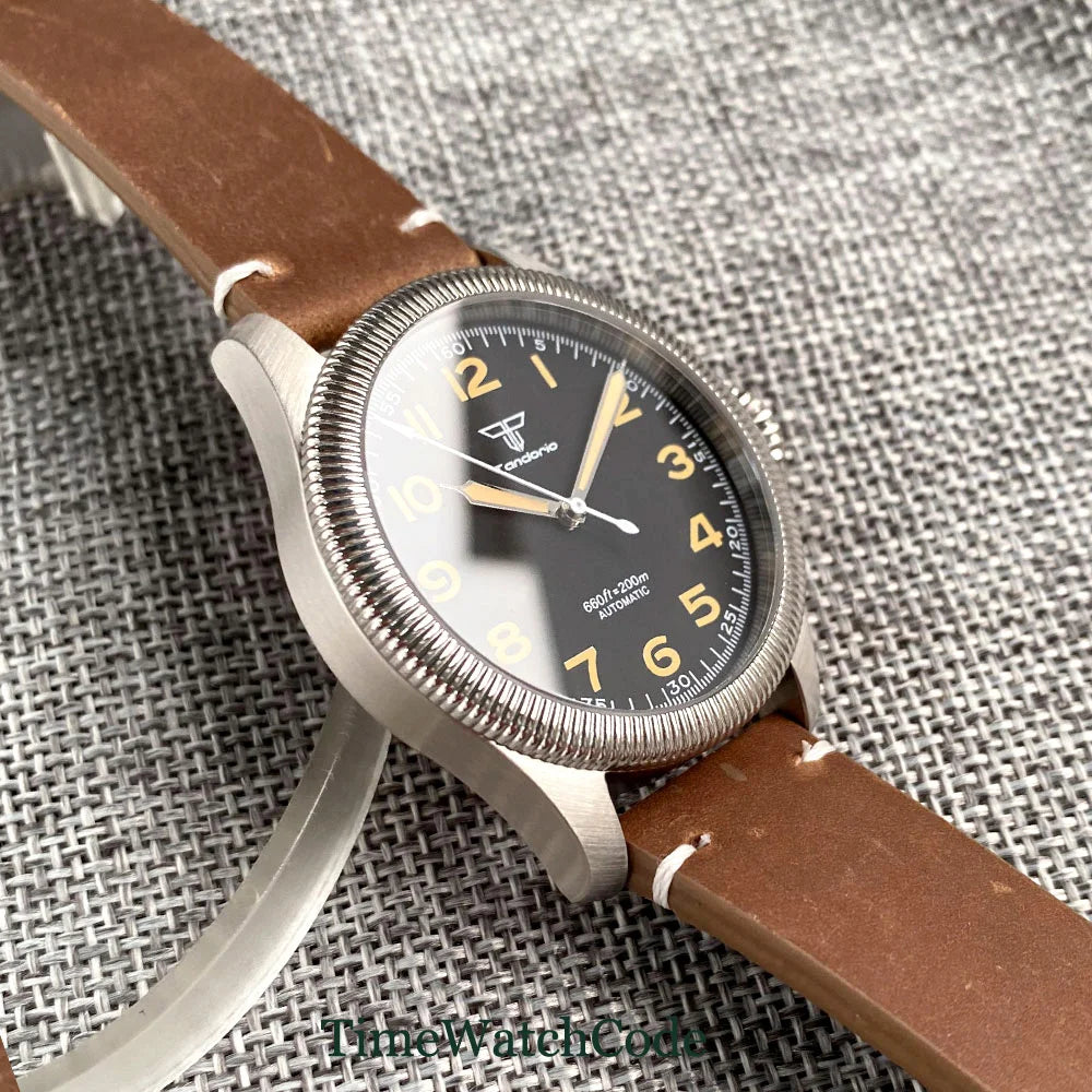 Tandorio Fluted Pilot Watch TD117A 20BAR  NH35 PT5000 Roman Numerals Sapphire 39mm