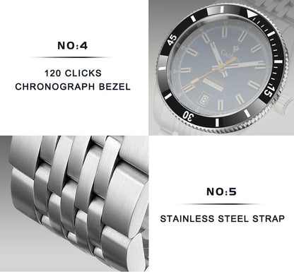 CADISEN C8237 Dive Watch BB58 Japan NH35A Ceramic Bezel 10Bar AR sapphire 40MM