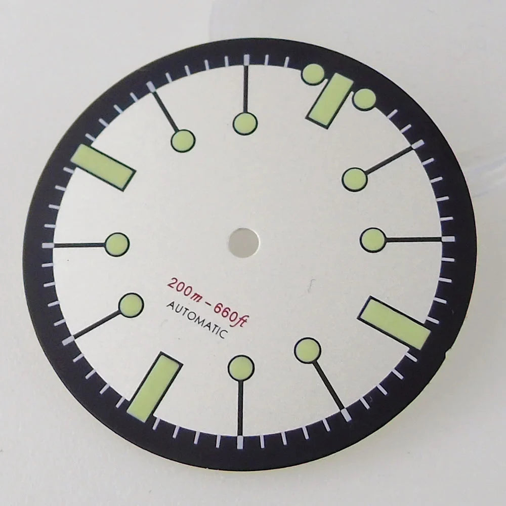 Sterile 31mm Silver Watch Dial for Seik0 N H35 N H36 Movement Green Luminous Di ving Wristwatch Accessories