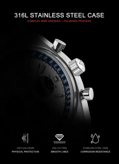 Cadisen C7063 Quartz Chronograph Watch Japan VD53 42MM AR Sapphire 5Bar