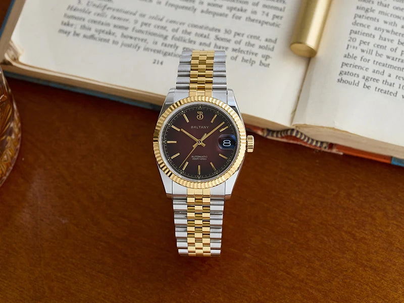 Baltany 36mm Dress Gold Watch S4084 Customizable DateJust  NH35 Automatic  Ar sapphire Swiss Lume Fluted case