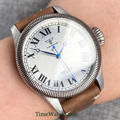 Tandorio Fluted Pilot Watch TD117A 20BAR  NH35 PT5000 Roman Numerals Sapphire 39mm