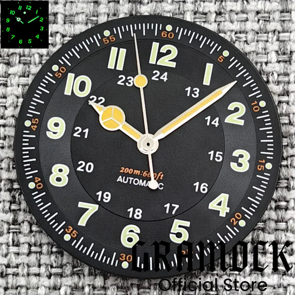 Gramock Classics Sterile 29mm Pilot Black Watch Dial Part for NH35/36 ETA PT5000 Miyota Mingzhu DG ST2130 Movement Part Hand Set