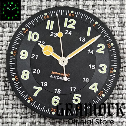Gramock Classics Sterile 29mm Pilot Black Watch Dial Part for NH35/36 ETA PT5000 Miyota Mingzhu DG ST2130 Movement Part Hand Set