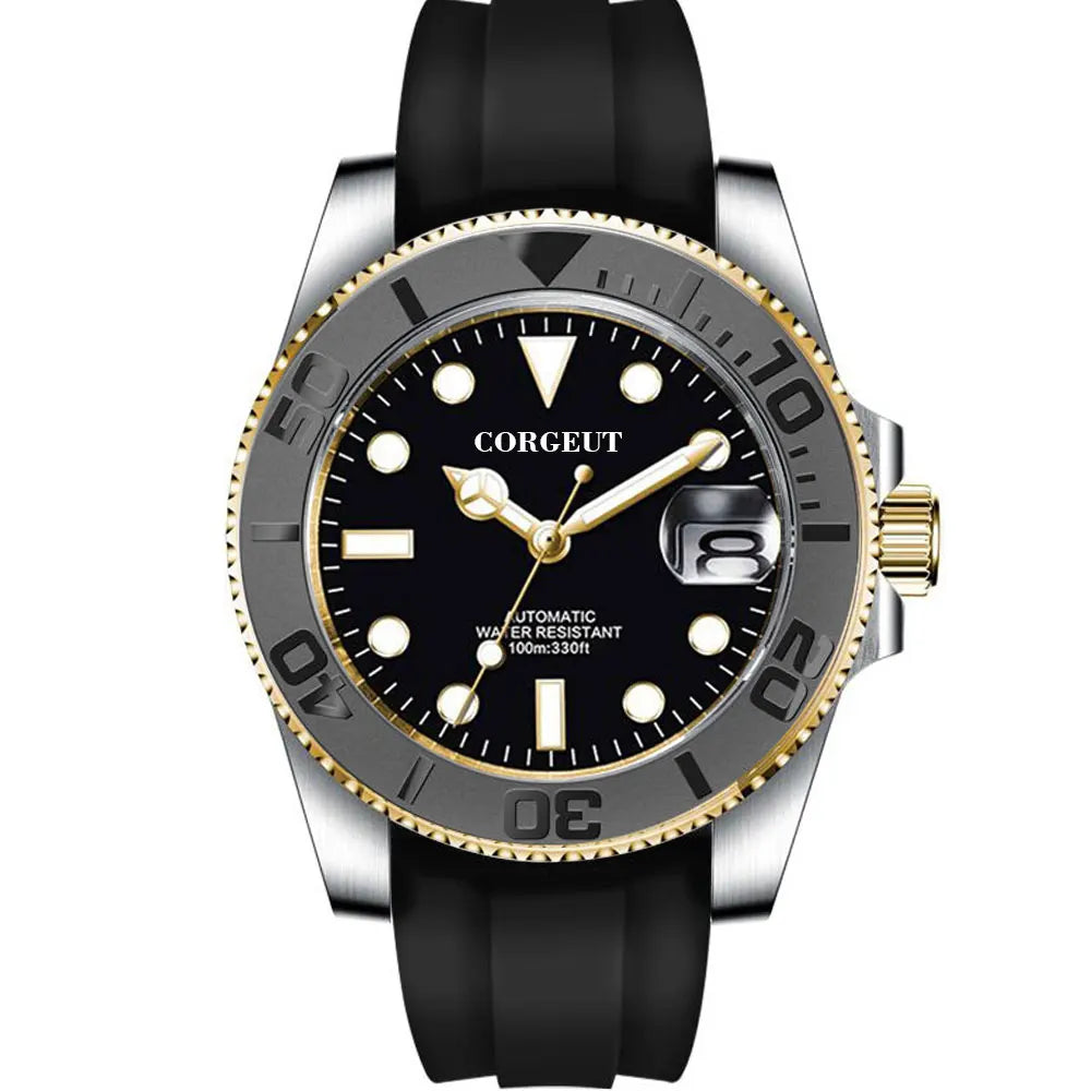 Corgeut 3002 Dive Watch  NH35 / miyota 8215 40mm Yacht Watch Two Tone Gold Ceremic Bezel  10bar Sapphire