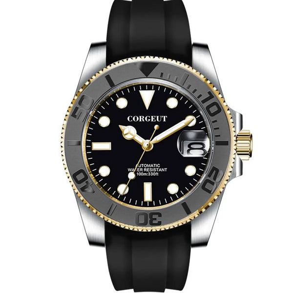Corgeut 3002 Dive WatchNH35 / miyota 8215 40mm Yacht Watch Two Tone Gold Ceremic Bezel10bar Sapphire