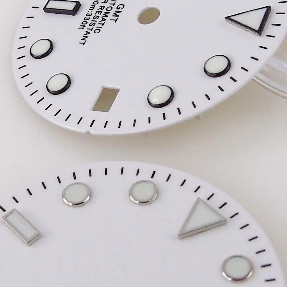 Nologo Sterile 29mm White NH 34A Watch Dial Face for D iver G MT Watch Mod Black Edge Markers Orange Hand Watches Cases Parts