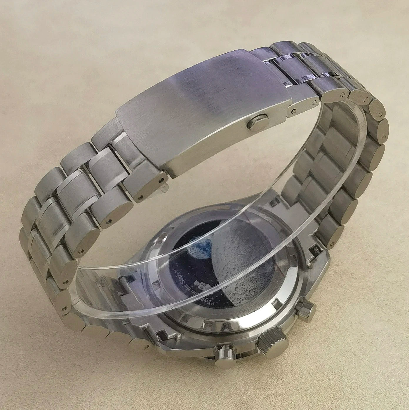 40mm VK63 Stainless Steel Case Strap Moonswatch Style Moon Back Cover Fit VK63 Quartz Movement Gold Word Bezel Watch Accessories