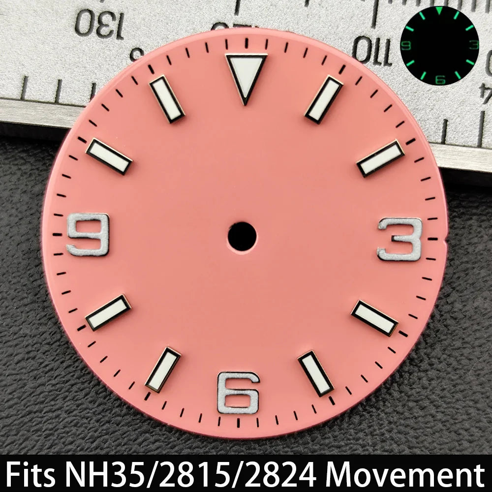 28.5mm Dial single/no calendar watch blue-green/green luminous dial hands fit for N H35/E2815/E2836 movement watch accessories