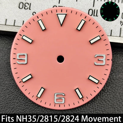 28.5mm Dial single/no calendar watch blue-green/green luminous dial hands fit for N H35/E2815/E2836 movement watch accessories