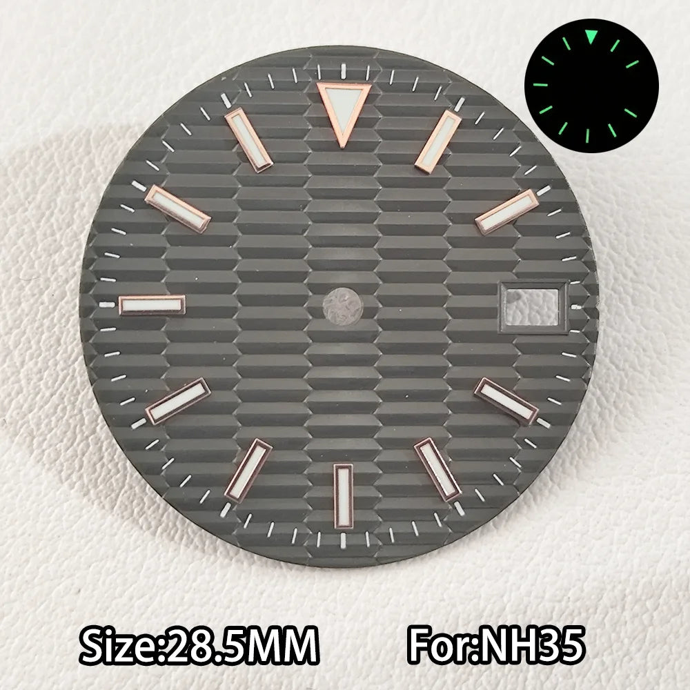28.5mm Watch Dial For NH 35 NH36 Movements Green Luminous Single/No Date just Calendar Dial Roman Men Watches Accessories