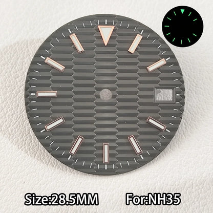 28.5mm Watch Dial For NH 35 NH36 Movements Green Luminous Single/No Date just Calendar Dial Roman Men Watches Accessories