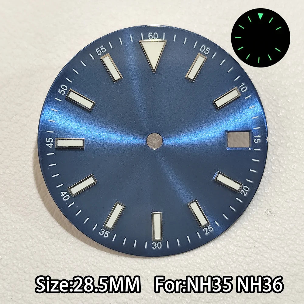 28.5mm Watch Dial For NH 35 NH36 Movements Green Luminous Single/No Date just Calendar Dial Roman Men Watches Accessories