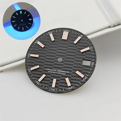 28.5mm Watch Dial Metallic Texture Surface DIY Log Dial BGW9 Blue Green Luminous Watch Faces Watch Accessories for NH35 Movement