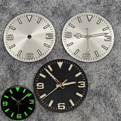 28.5mm Watch Dial + Hands Green Luminous Sun Pattern Modified 369 Nail Dial Watch Faces Accessory Fit NH35/NH36/4R/7S Movement