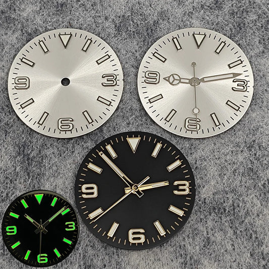 28.5mm Watch Dial + Hands Green Luminous Sun Pattern Modified 369 Nail Dial Watch Faces Accessory Fit NH35/NH36/4R/7S Movement