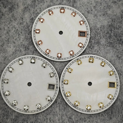 NH35 Watch Dial Watch Hands 28.5mm Diamond Inlaid Shell of Pearl Pattern Surface Watch Accessories for NH35/NH36 Movement