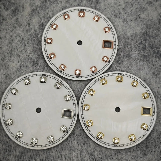 NH35 Watch Dial Watch Hands 28.5mm Diamond Inlaid Shell of Pearl Pattern Surface Watch Accessories for NH35/NH36 Movement