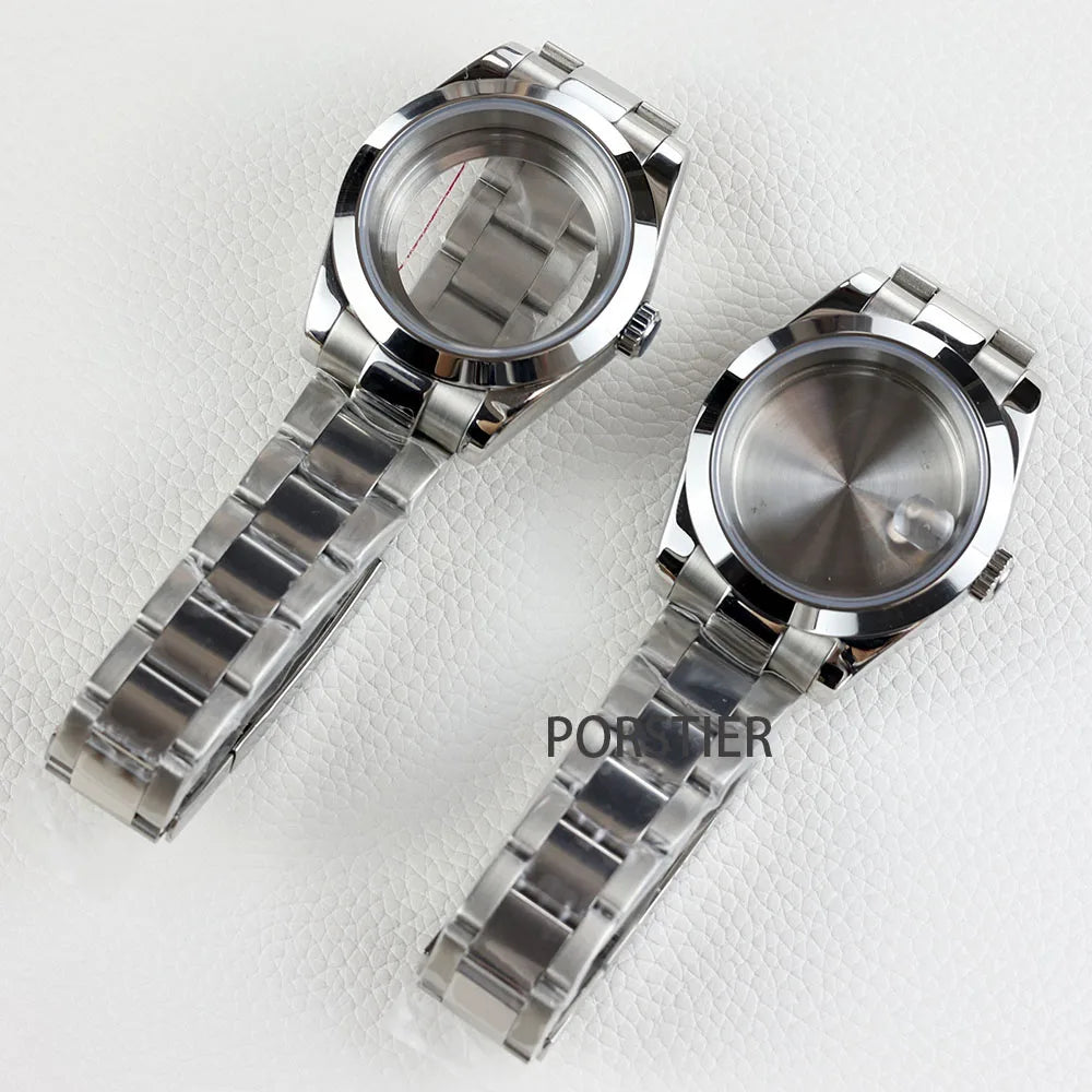 36/39mm NH35 Watch Case Stainless steel Sapphire Glass Transparent Back Cover for Seiko NH35 NH36 movement Datejust Oyster Strap