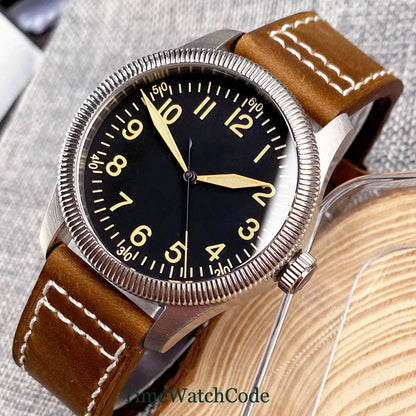 Tandorio Fluted Pilot Watch TD117A 20BAR  NH35 PT5000 Roman Numerals Sapphire 39mm