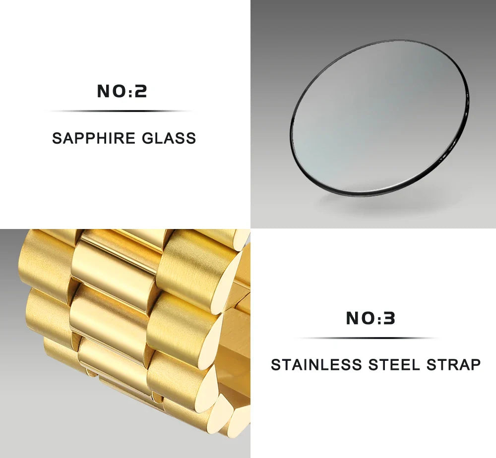 CADISEN C8223 DateJust Watch Miyota 8215 Sapphire Luxury Golden Watch 36MM Ladies Men