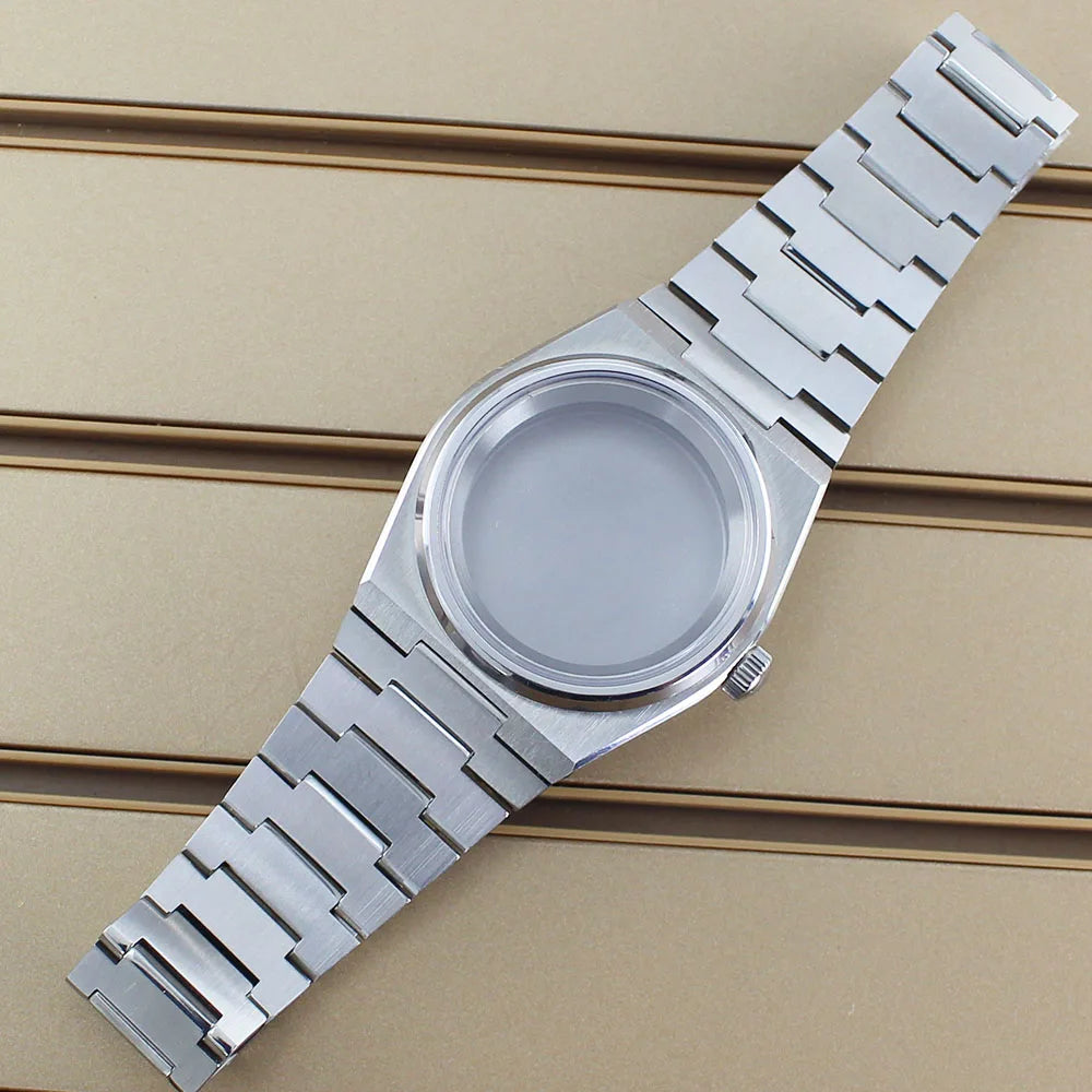 40mm Silver Watch Case Sapphire Crystal Glass For Mod PRX Super Player NH35 NH36 NH38 NH34 NH70 NH72 Movement Solid Bottom Cover