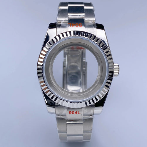 Fluted NH35 watch case Oyster 36/39mm High Quality Sliver Stainless Steel Sapphire Glass fit NH34 NH35 NH36 Movement Accessories Watch case
