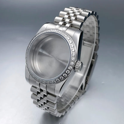 36mm/39mm NH35 Case President Jubile Strap Diamond Bezel Sapphire Glass Mod For NH35 NH36 Movement Watch Case Accessories Parts
