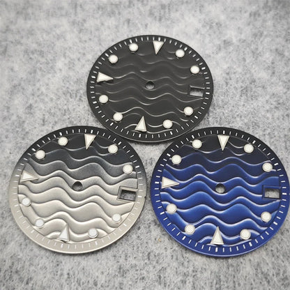 28.5mm Watch Dial Water Ripple Gradient Color Watch Faces Green Luminous Surface Man’s Watch Accessories for NH35 Movement