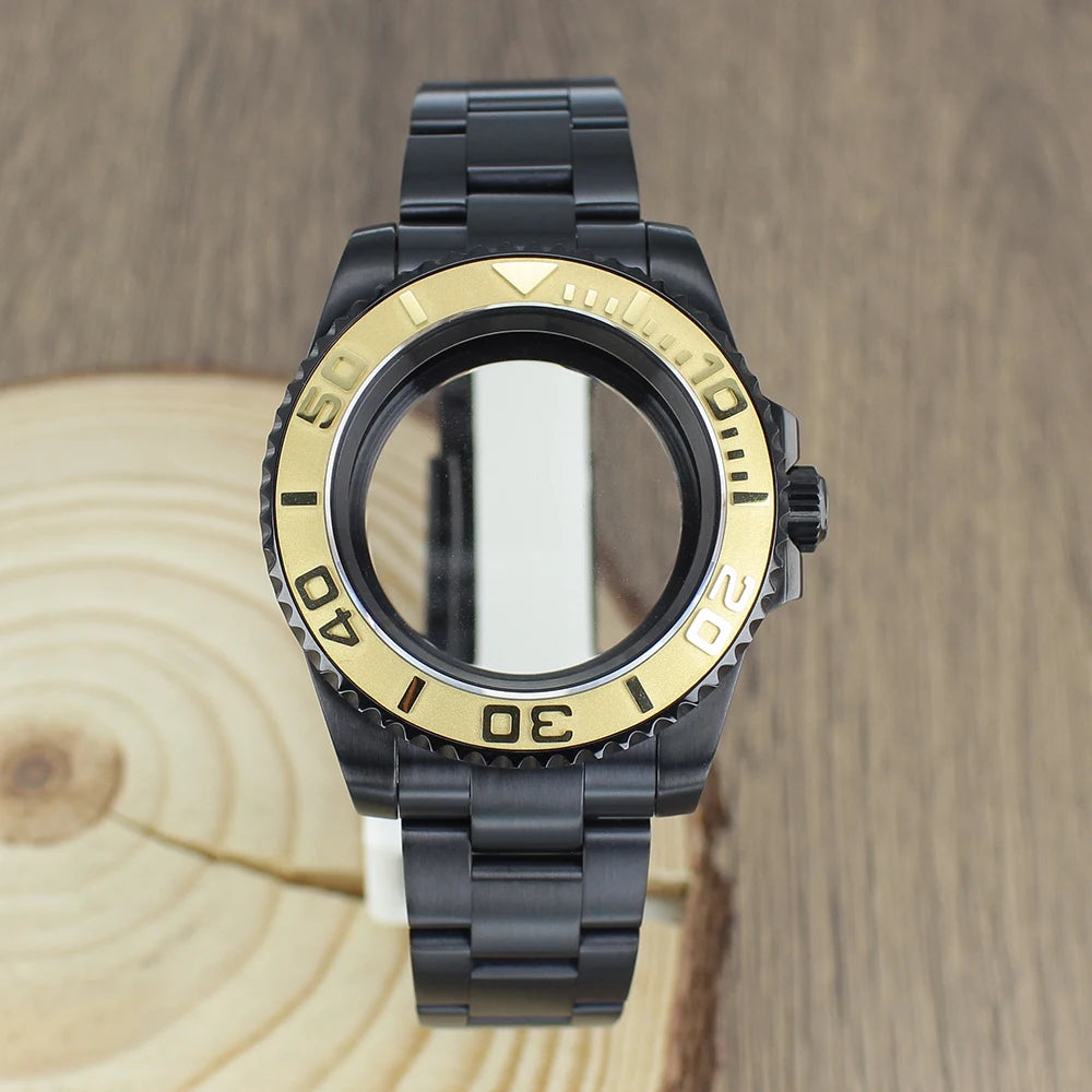 40mm NH35 Accessories Watch Case bands Sapphire for NH35 NH36 NH34 NH70 8215 2824 PT5000 Movt Black Yacht Ceramic bezel insert