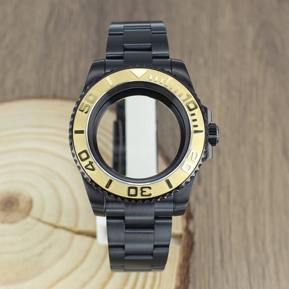 40mm NH35 Accessories Watch Case bands Sapphire for NH35 NH36 NH34 NH70 8215 2824 PT5000 Movt Black Yacht Ceramic bezel insert