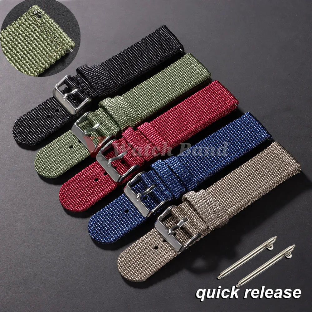 18/20/22/24mm Nylon Watch Band for Seiko Army Military Canvas Woven Nylon Strap Quick Release Wristband Men's Sport Watch Bands