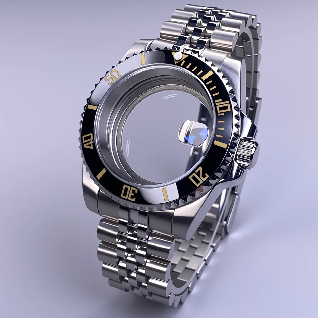 40mm SUB Case NH35 Sliver with Sapphire Crystal 120 Click Compatible with NH34/NH35/NH36 Movements Water-Resistant 28.5mm Dial