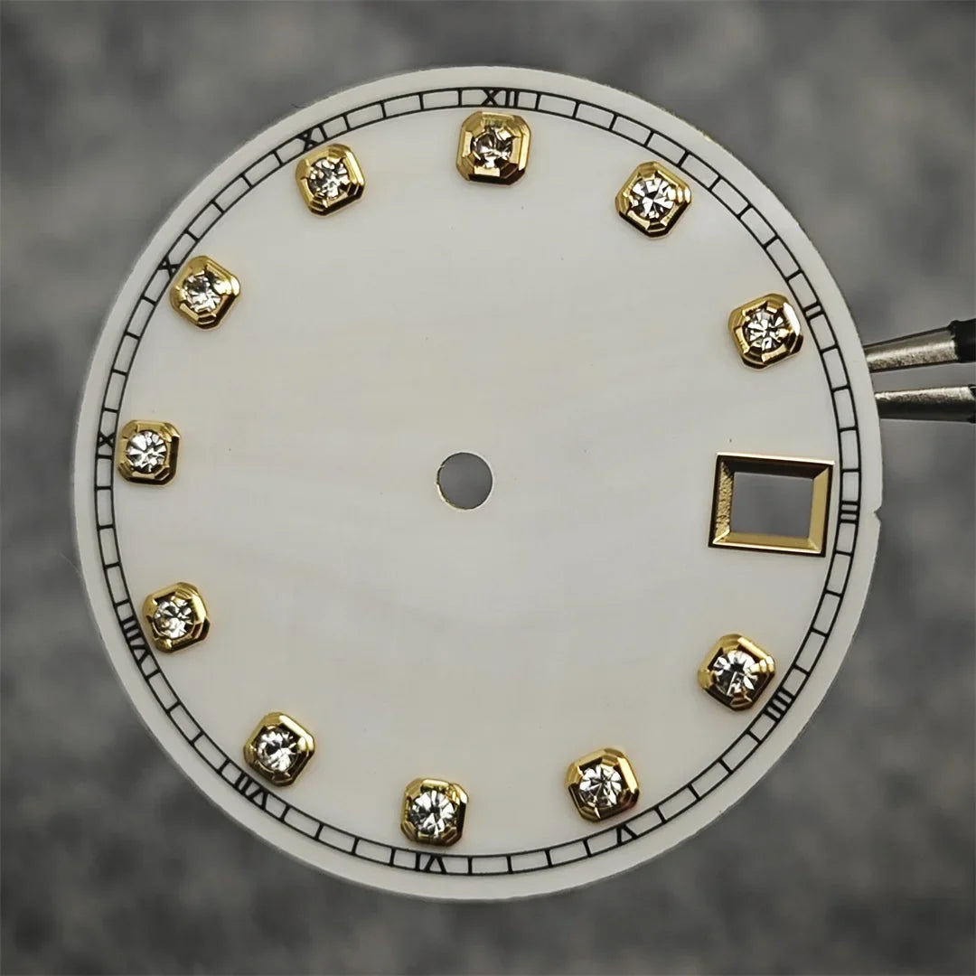 NH35 Watch Dial Watch Hands 28.5mm Diamond Inlaid Shell of Pearl Pattern Surface Watch Accessories for NH35/NH36 Movement