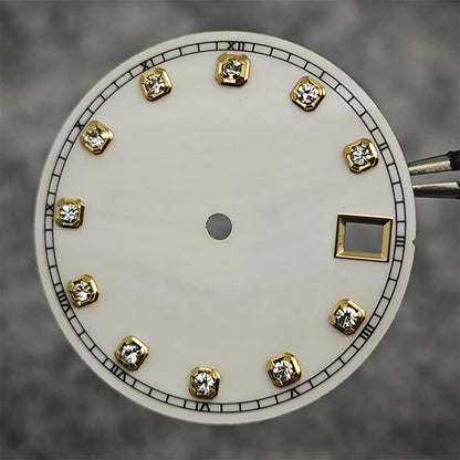 NH35 Watch Dial Watch Hands 28.5mm Diamond Inlaid Shell of Pearl Pattern Surface Watch Accessories for NH35/NH36 Movement
