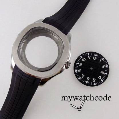 40mm Watch Case Glass Back Rubber Strap Dial Hands Set Fit NH35A NH36A Automatic Movement Sapphire Glass