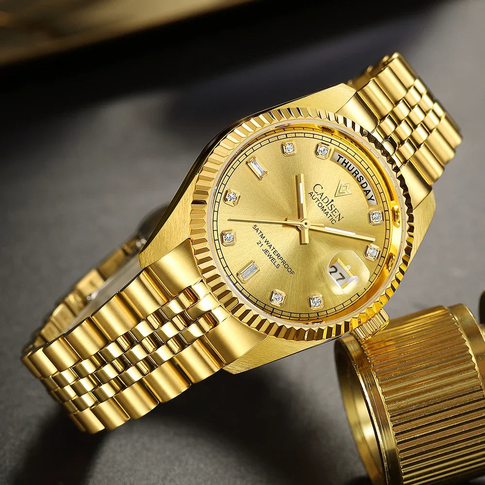 Cadisen C8228 DD38 Watch Diamond Dial MIYOTA 8285 AR Sapphire Crystal luminous 38MM 5Bar